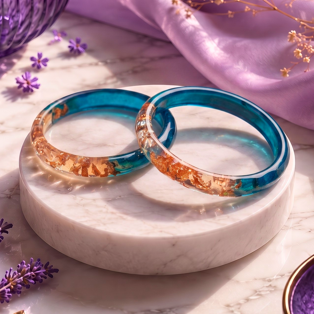 Aqua Aura Resin Bangles – Handmade Blue & Gold Bangles | Faroha Studios