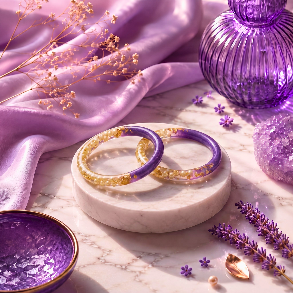 Handmade Amethyst Pearl Resin Bangles (Pair) | Faroha Studios