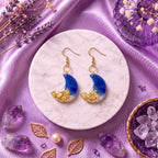 Celestial Moon Resin Earrings – Handmade Blue & Gold Crescent Moon Earrings for Women | Faroha Studios