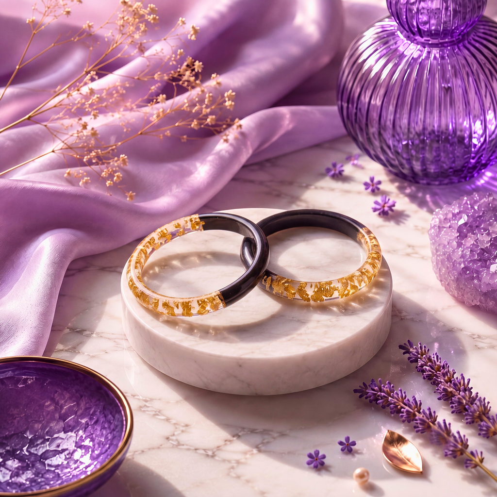 Midnight Luxe Resin Bangles – Handmade Black & Gold Statement Bangles for Women | Faroha Studios