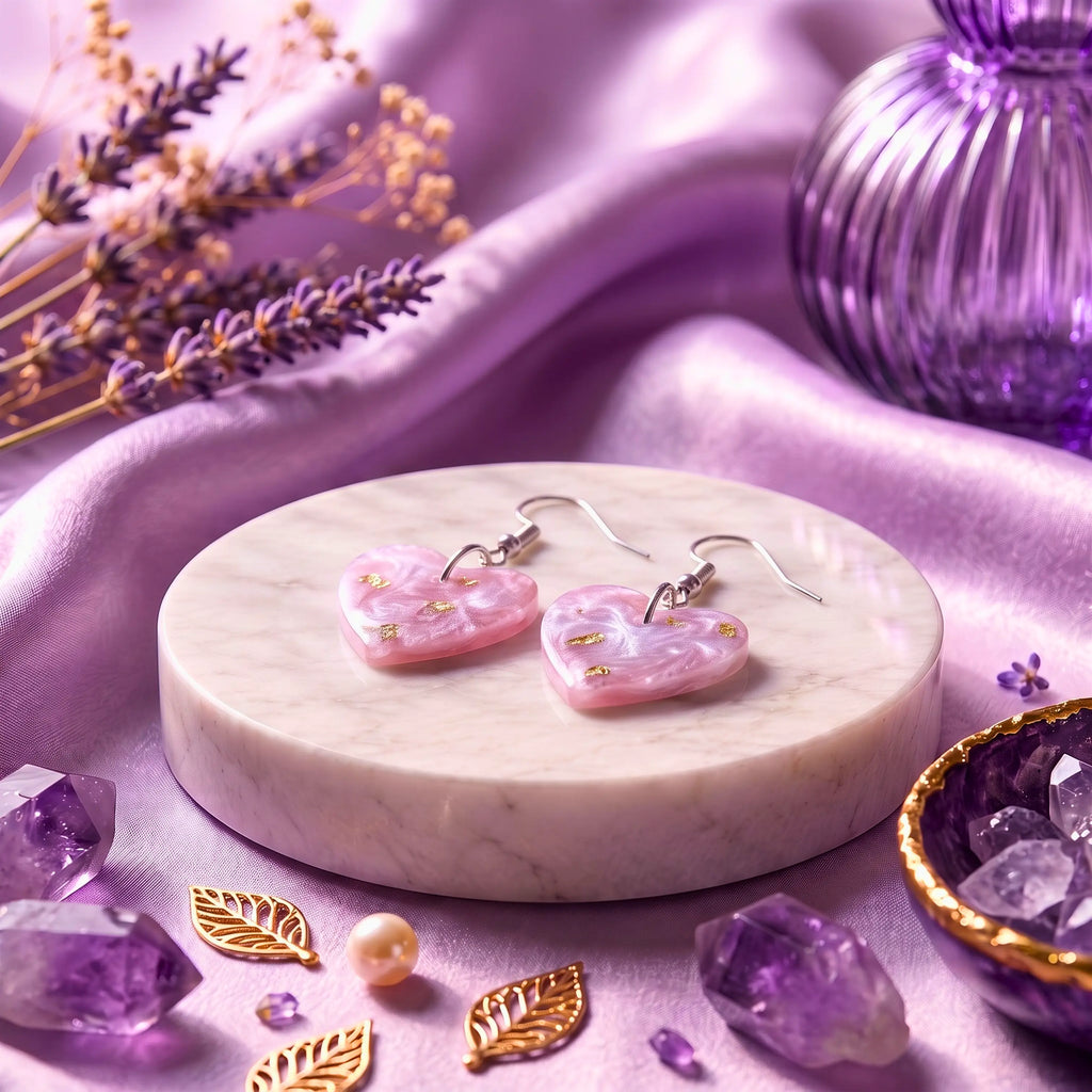 Blush Romance Resin Heart Earrings – Handmade Pink Resin Earrings for Women | Faroha Studios