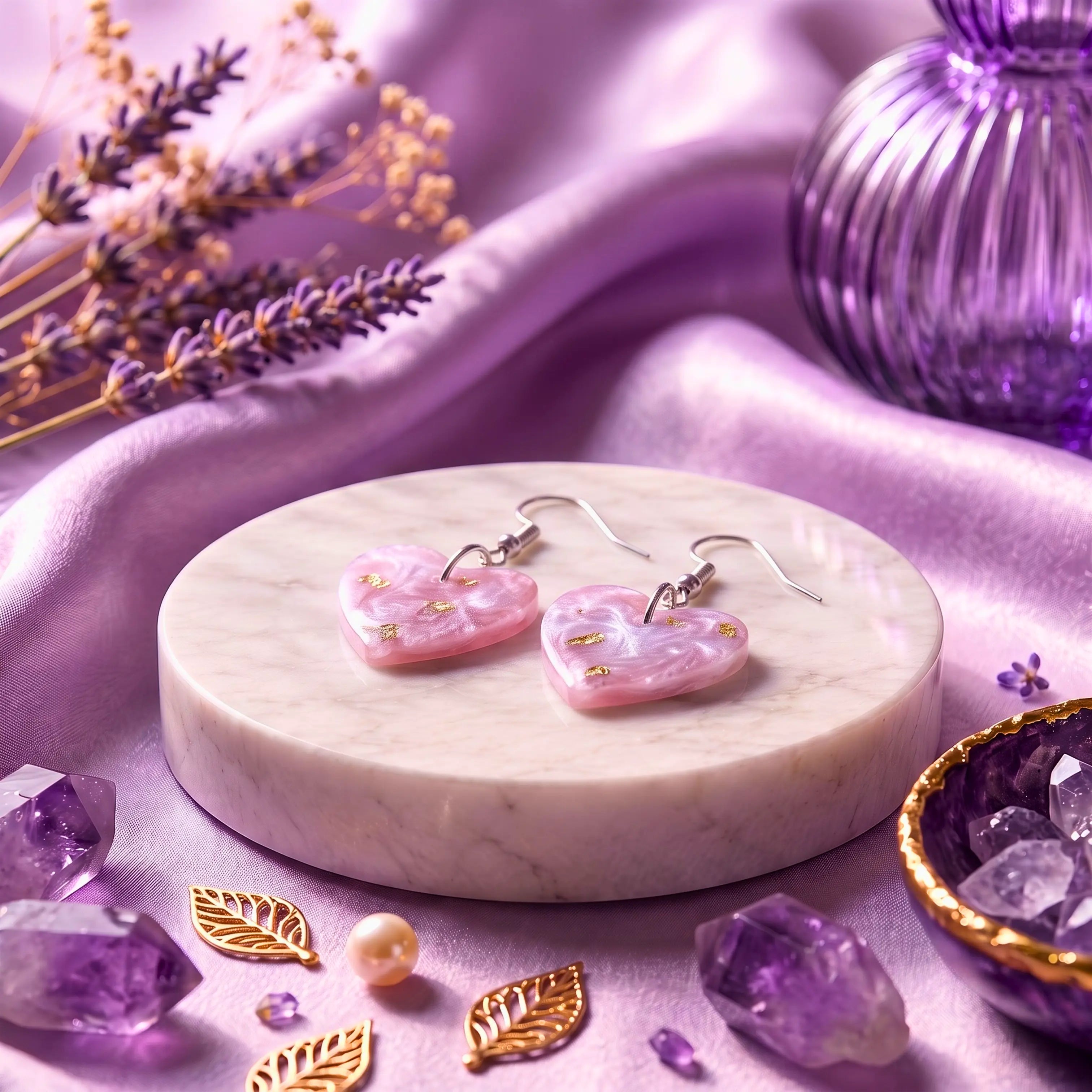Blush Romance Resin Heart Earrings – Handmade Pink Resin Earrings for Women | Faroha Studios