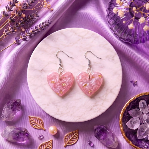 Blush Romance Resin Heart Earrings – Handmade Pink Resin Earrings for Women | Faroha Studios