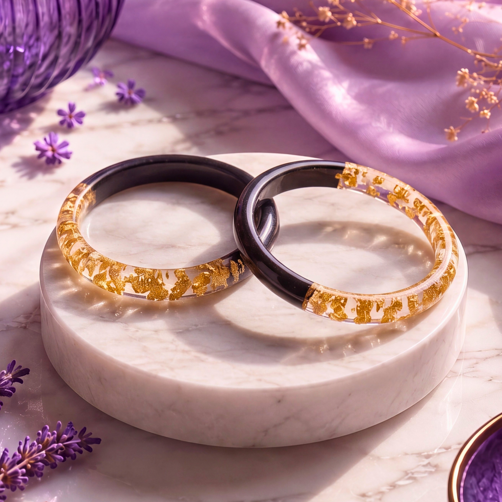 Midnight Luxe Resin Bangles – Handmade Black & Gold Statement Bangles for Women | Faroha Studios