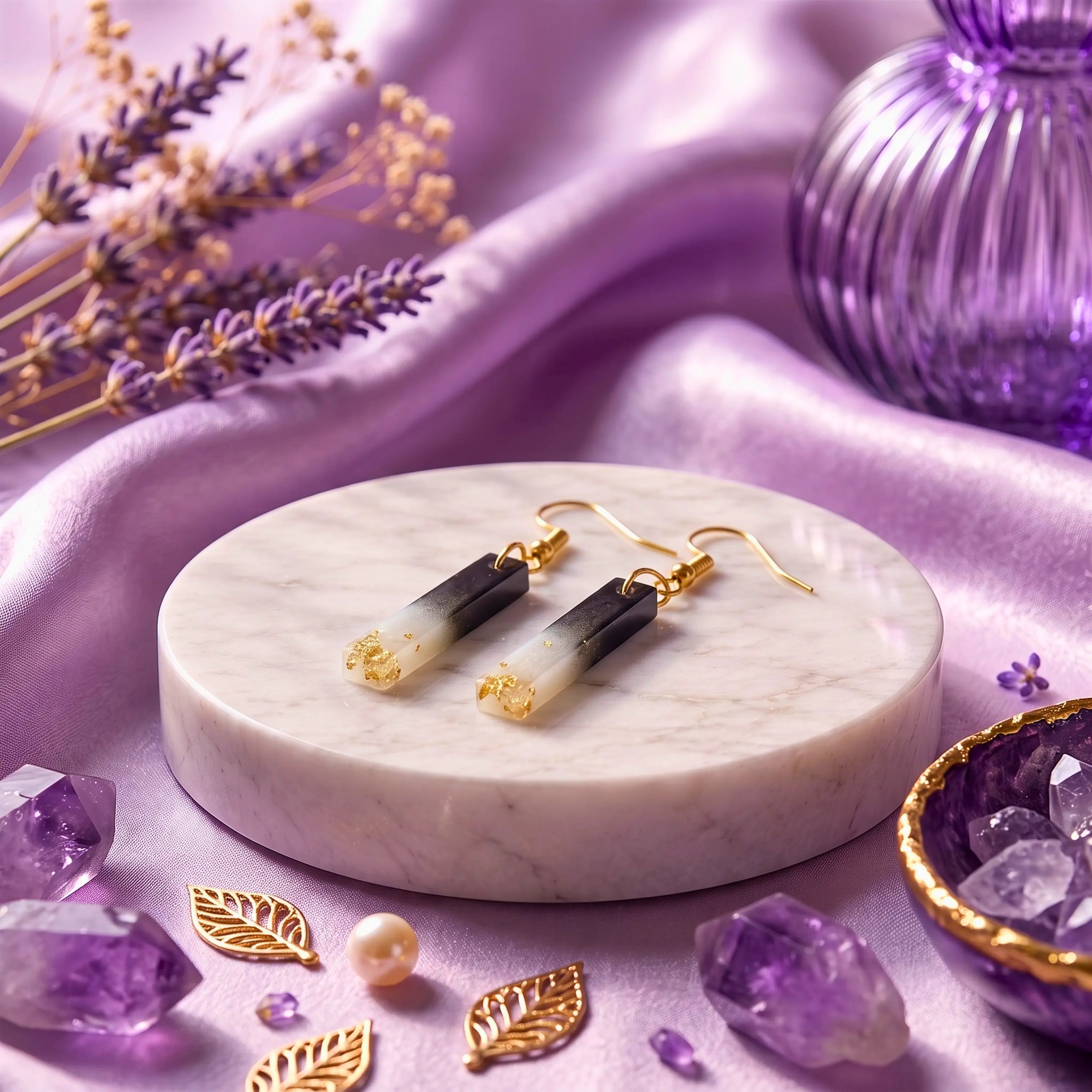 Midnight Luxe Resin Earrings – Handmade Black & Gold Statement Earrings for Women | Faroha Studios