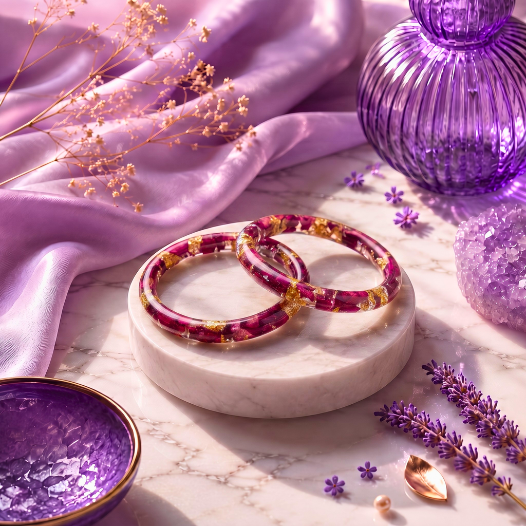 Preserved Rose Petal Resin Bangles – Handmade Real Rose Bangles for Women | Faroha Studios