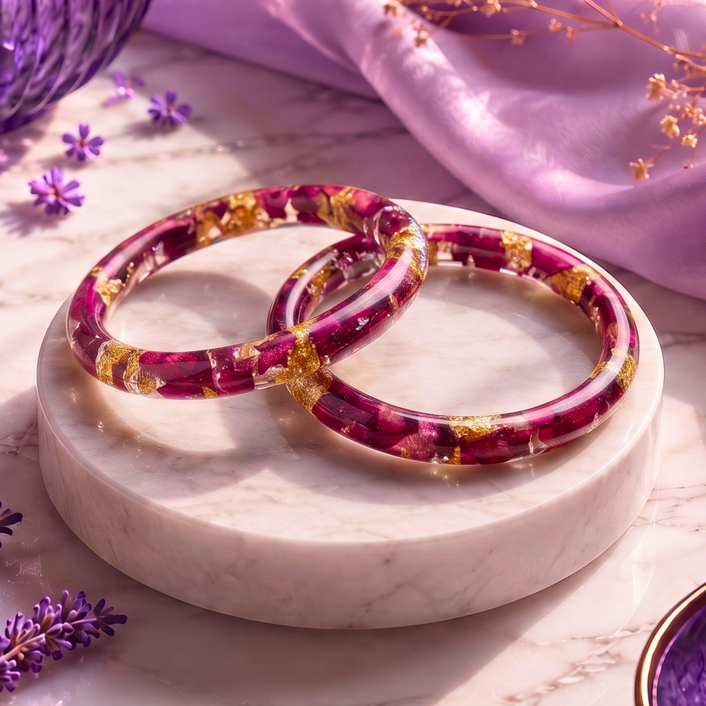 Preserved Rose Petal Resin Bangles – Handmade Real Rose Bangles for Women | Faroha Studios