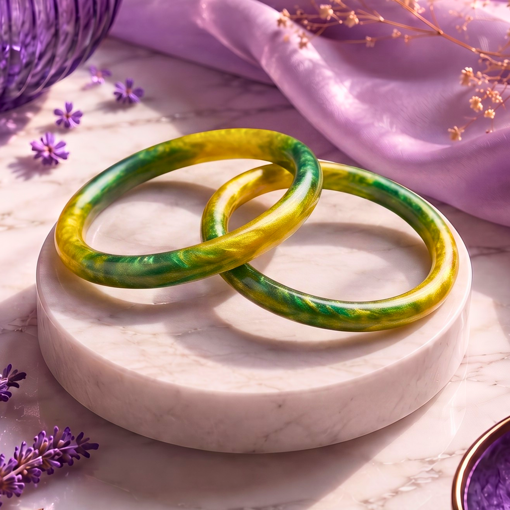 Emerald Aura Resin Bangles – Handmade Haldi & Mehendi Bangles for Women | Faroha Studios