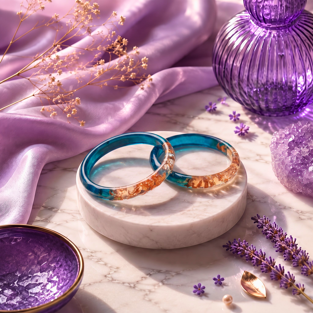 Aqua Aura Resin Bangles – Handmade Blue & Gold Bangles | Faroha Studios