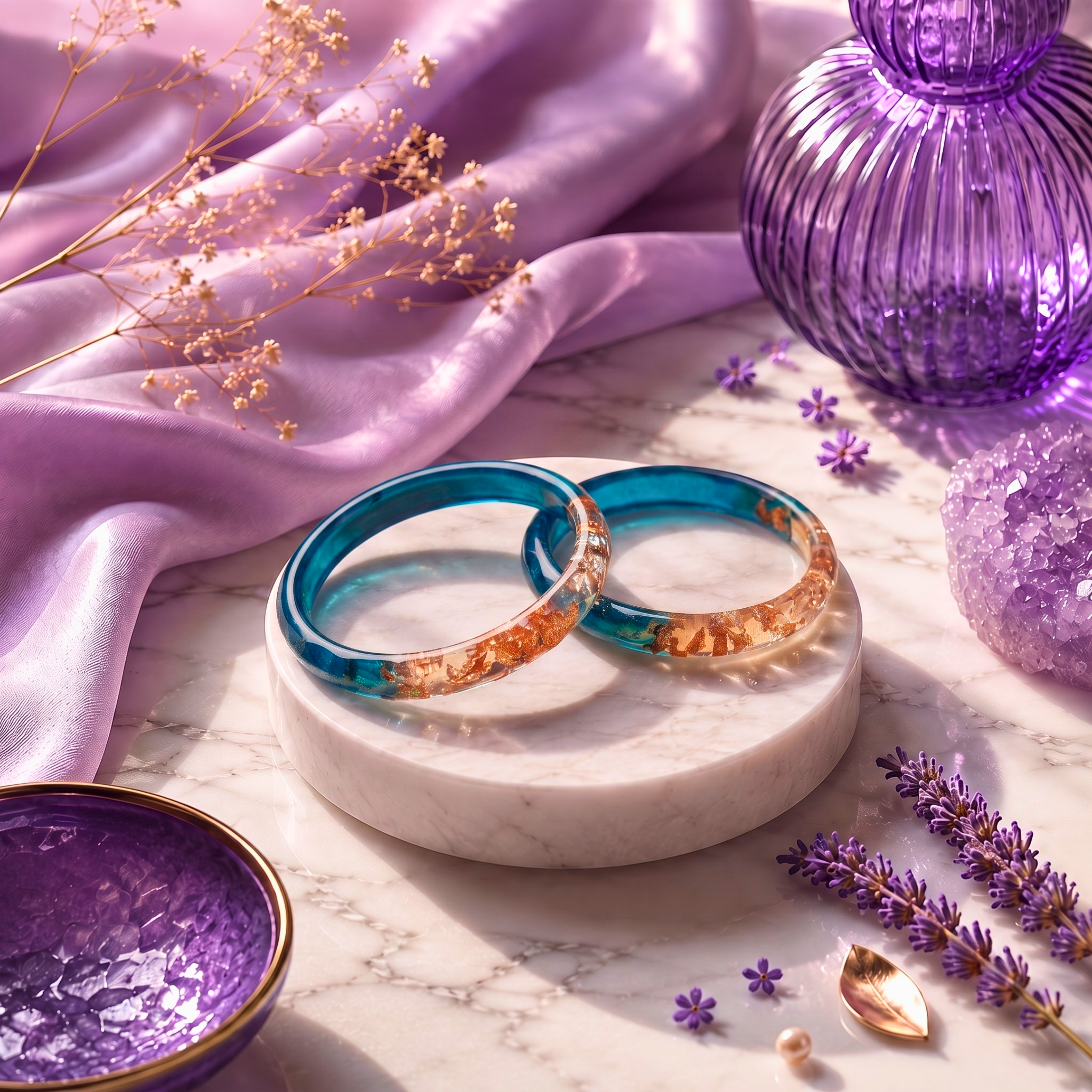 Aqua Aura Resin Bangles – Handmade Blue & Gold Bangles | Faroha Studios